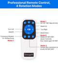 Remote control for Motorized Rotating Display Stand with 4 rotation modes and directional buttons.