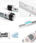 Motorized Ball Screw Linear Guide Module For CNC Linear Stage With Nema 23 Stepper Motor 100mm Stroke shown in multiple views.