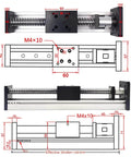 Technical diagram of motorized linear guide stage motion 12" 300mm stroke with sfu1605 ballscrew actuator and max load 88 pounds
