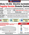 Diagram of Remote Motorized Turntable For Photography And 3D Scanning, 15.8 Inch Diameter Electric Rotating Display Stand specifications