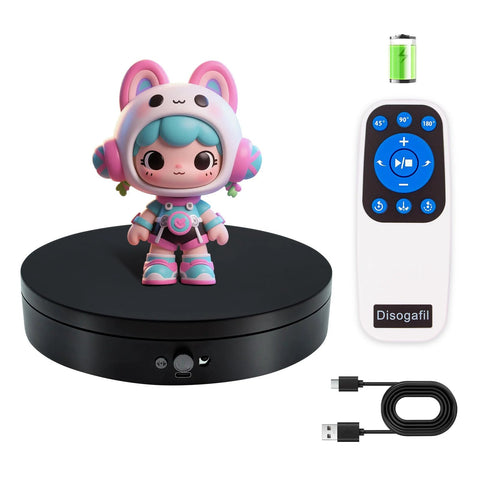 Motorized Rotating Display Stand With Remote 7.87 Inch Turntable 360 Degree Rotation with toy figure and remote control