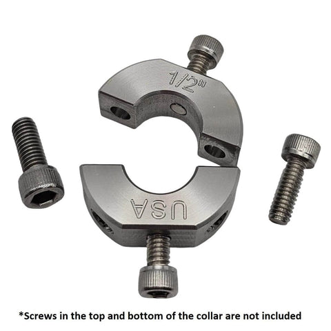 1/2" (0.50") Bore Mountable Two-Piece Clamping Shaft Collar in 303 Stainless Steel with screws.