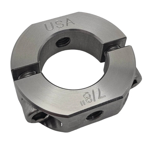 7/8" (0.875") Bore Mountable Two-Piece Clamping Shaft Collar in 303 Stainless Steel - Made in USA close-up image.