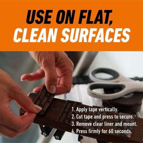 Person applying Heavy Duty Double Sided Mounting Tape Black 1 Inch By 120 Inch Weatherproof For Indoor Or Outdoor Use Holds Up To 60 Pounds