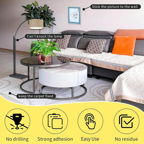 Double Sided Mounting Tape Heavy Duty 2 Inch By 66 Feet With Fiberglass Mesh Ultra Sticky Clear Adhesive in living room setup