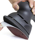 Mouse Detail Sandpaper Set 50 Sheets 5 Grits 40 80 120 180 240 Hook and Loop being attached to sander