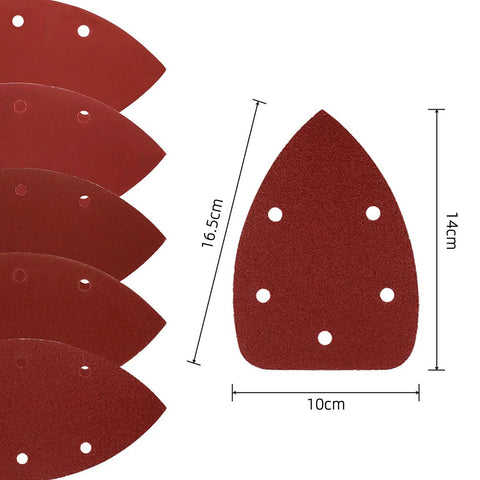 Mouse Detail Sandpaper Set 50 Sheets 5 Grits 40 80 120 180 240 Hook and Loop, 140x100mm, showing product dimensions
