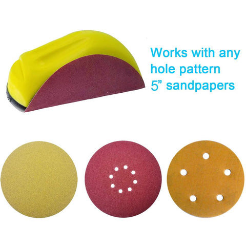 Round And Mouse Shaped 5 Inch Hand Sanding Blocks For Hook And Loop Discs with assorted sandpapers