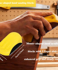 Mouse-shaped hand sanding block in use, part of 5 Inch Hook And Loop Sanding Discs Set 50 Pcs For Wet Dry Polishing