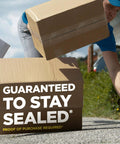 Person carrying boxes sealed with Scotch Heavy Duty Packing Tape Clear 1.88 In X 22.2 Yd With Dispenser 6 Roll Pack