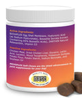 Container of Movoflex Soft Chews for medium dogs 40-80 lb with ingredient list and scattered chews