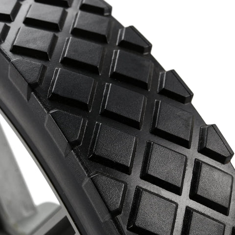 Close-up of diamond tread on 3 Pack 12 x 1.75 Inch Push Mower Replacement Wheels with Spoke Plastic Design, Solid Airless for Lawn Mowers