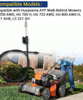 Engine Zone Control Cable Replacement for HU700 series mowers next to a lawn mower, compatible with Husqvarna AYP models.‪
