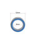 Front view of MR128-2RS Deep Groove Ball Bearing, 8mm ID 12mm OD 3.5mm width, double sealed chrome steel with blue Z2 seal, 10pcs