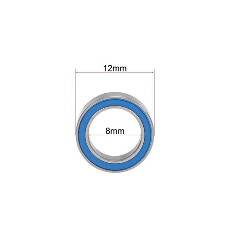 Front view of MR128-2RS Deep Groove Ball Bearing, 8mm ID 12mm OD 3.5mm width, double sealed chrome steel with blue Z2 seal, 10pcs
