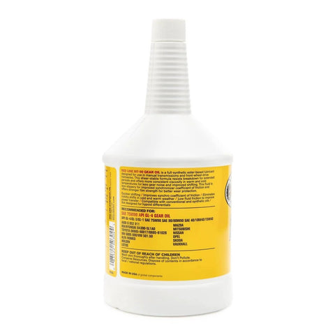 Back view of Red Line MT 90 75W 90 GL 4 Manual Transmission And Transaxle Lubricant MTL bottle showing label details