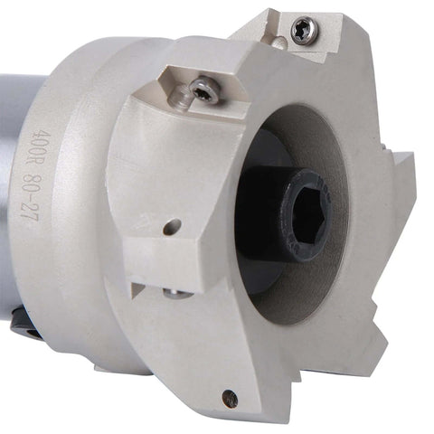 MT2 FMB27 80 Cutterhead 1604APMT Indexable End Mill Set Face Mill Cutter, close-up side view showing gray metal body