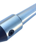 Side view of MT3 Morse Taper End Mill Holder With Drawbar End Five Eighths Inch Hole Three Eighths Inch Sixteen Thread Hardened Ground Shank And Bore For Single End Mills HHIP 3900 0130, showing tapered cylindrical body and opening for milling tool.