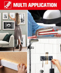 Multi-application use of Heavy Duty Double Sided Tape 100 Feet Waterproof Mounting Adhesive For Walls Cars Home And Office Decor Super Strong Sticky For Large Tools LED Strips Posters And Picture Frames Easy Peel And Stick 0.39 Inch Wide shown in different settings.