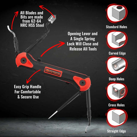 All In One Deburring Tool With Four Built In Blades Fine Tip Knife Narrow And Wide Curved Blades And Chamfer Reamer For Metal Resin PVC Copper Plastic And 3D Printed Edges Burr Removal For Plumbing And 3D Printing
