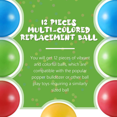 12 Pieces Multi Colored Plastic Replacement Balls Small Bulldozer Popper Toy Balls 1.75 Inch Soft Crush Proof Ocean