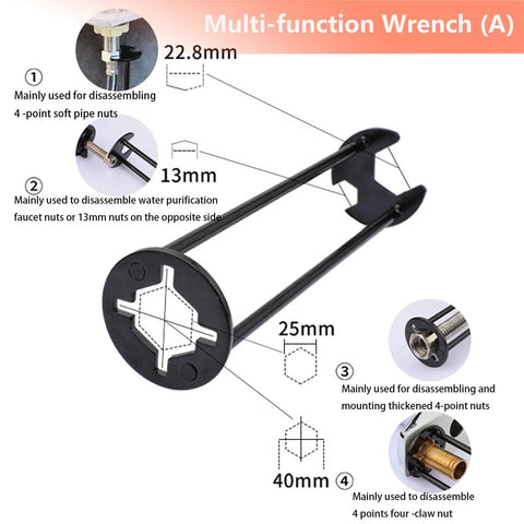 Image showing 2 Piece Four Jaw Hex Wrench Basin Wrench Set for Tight Spaces Maintenance Installation and Removal of Faucet Nuts and Screws