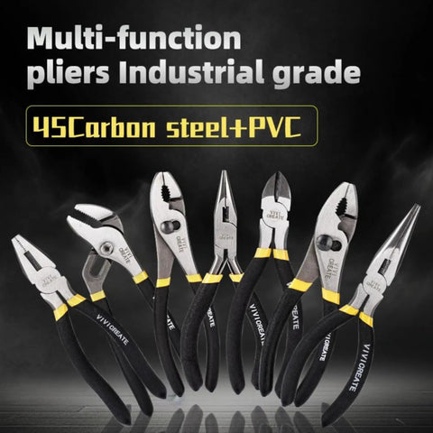 Heavy Duty 7 Piece Pliers Set For Home Repair And DIY Projects With Long Nose Pliers Slip Joint Pliers Linesman Pliers And Diagonal Pliers A Versatile Auto Electrical And General Tools Kit displayed on black background