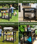 Heavy Duty Outdoor Grill Cart With Wheels And 3 Tier Prep Table For Pizza Oven And Griddle On The Patio With Tool Hooks