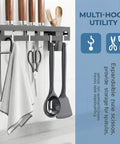 Wall Mount Utensil Rack, 15.7inch Kitchen Utensil Hanger with hanging spoons, forks, and knives, multi-hook utility