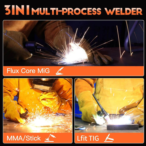 135A Flux Core MIG Welder 110V Gasless Portable 3 In 1 Welding Machine usage for Flux Core MIG, Lift TIG, and Stick welding