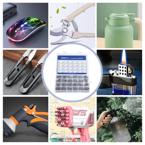 Collage of various tools and gadgets, including a 390-pack utility cart stainless steel frame image centered among the items.