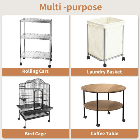 Multi-purpose rolling cart, laundry basket, bird cage, and coffee table with 2 Inch Nylon Caster Wheels With Brake for mobility.