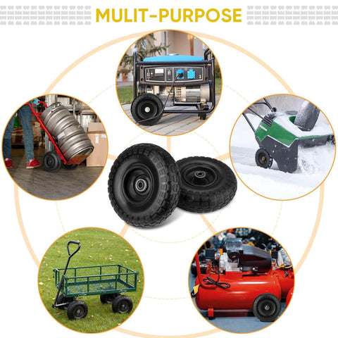 4.00-6 Flat Free Tire and Wheel Set, 13 Inch Solid Tires 4 Pack with various uses in carts, generators, and equipment.