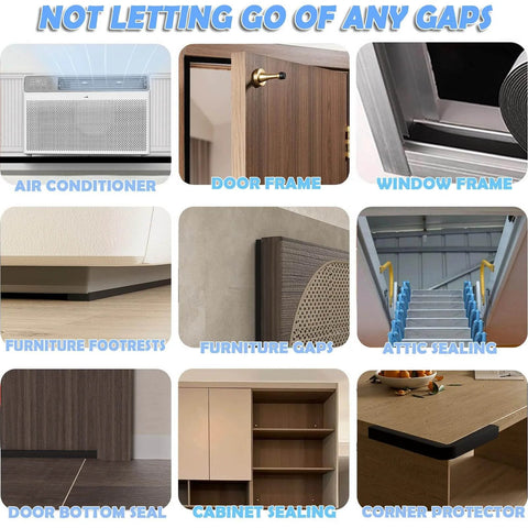 Uses of 33FT EVA Weather Stripping Door Seal Foam Tape with Adhesive Foam Sealing Strip Window Weather Stripping Door Insulation Soundproofing.