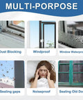 Infographic showcasing Window Sealing Tape 2IN x 33 FT Draft Isolation No Residue Removable Adhesive use for window insulation and noiseproofing.