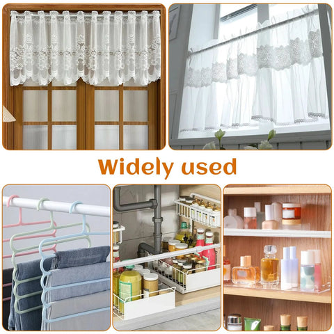 Adjustable sliding glass door security bar white length 15.7 to 27.5 inches 1.2 inch diameter window locks for extra protection shown installed with curtains and organizing features in various rooms.