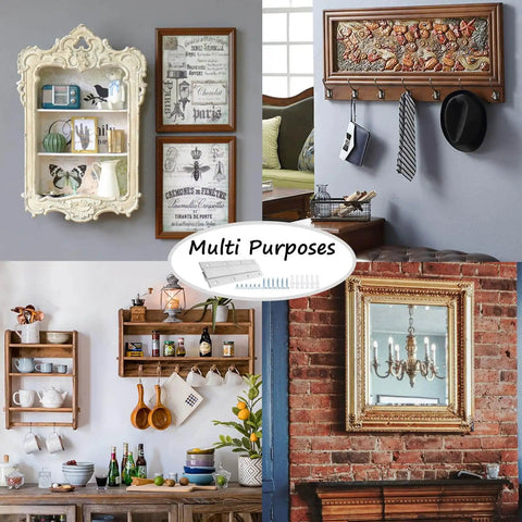 Heavy Duty Aluminum Z Hanger Wall Mount Kit For Picture Frames And Artwork With Hidden Bracket Clips French Cleat Style Hanging Hardware For Mirrors Cabinets Paintings Whiteboards Up To 60 Lbs 6 Inch Pack Of 3 Pairs in use on diverse wall items.