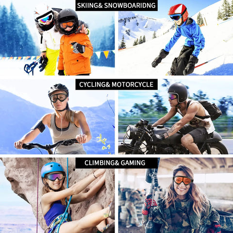 2 Pack Ski Goggles For Men Women Kids UV Protection Foam Anti Scratch Dustproof used in skiing, cycling, climbing, and gaming.