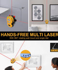 Multi Surface Laser Level With LED Readouts For 30 Ft Range Horizontal And Vertical Line Projection Wall Mount Base Two Pins Included