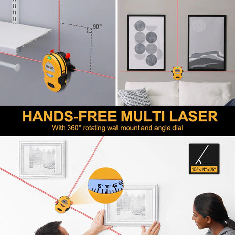Multi Surface Laser Level With LED Readouts For 30 Ft Range Horizontal And Vertical Line Projection Wall Mount Base Two Pins Included