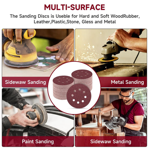 165 Piece 5 Inch Sanding Discs Set for Random Orbital Sander With Hook and Loop Backing, Assorted Grits for multi-surface use