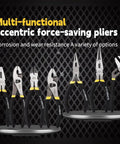 Heavy Duty 7 Piece Pliers Set For Home Repair And DIY Projects With Long Nose Pliers Slip Joint Pliers Linesman Pliers And Diagonal Pliers A Versatile Auto Electrical And General Tools Kit displayed with black handles.