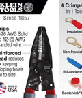 Kurve Wire Stripper Crimper Cutter Multi Tool For 10-26 AWG Solid And 12-28 AWG Stranded Wire guide image with tool and features.
