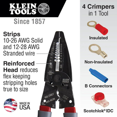 Kurve Wire Stripper Crimper Cutter Multi Tool For 10-26 AWG Solid And 12-28 AWG Stranded Wire guide image with tool and features.