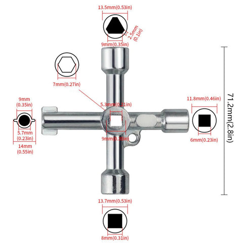 All In One Adjustable Tool For 5.3mm To 9mm Fits Multi Geometry Portable Body Designed For Outdoor Emergencies And Industrial Repairs Zinc Alloy Hand Tool With Ergonomic Non Slip Handle For Precise Torque And Beefy Pro Grade Reliability showing dimensions and hex sizes.