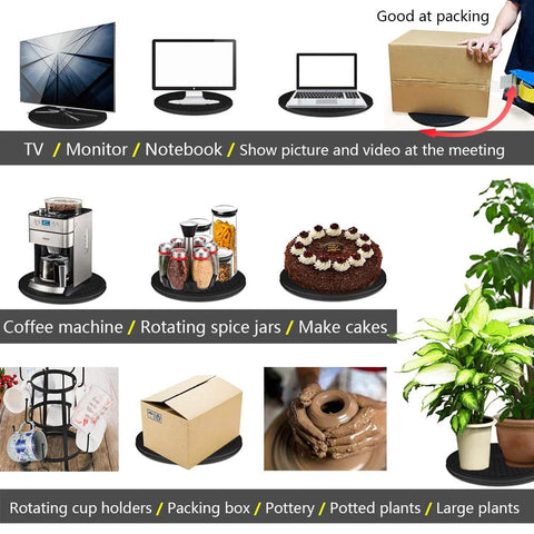 Heavy Duty 12 Inch Rotating Lazy Susan Turntable Organizer With Precision Steel Ball Bearings For Spice Cabinets Monitors Televisions Paintings Displays And Large Potted Plants Black Finish used for various equipment and items.