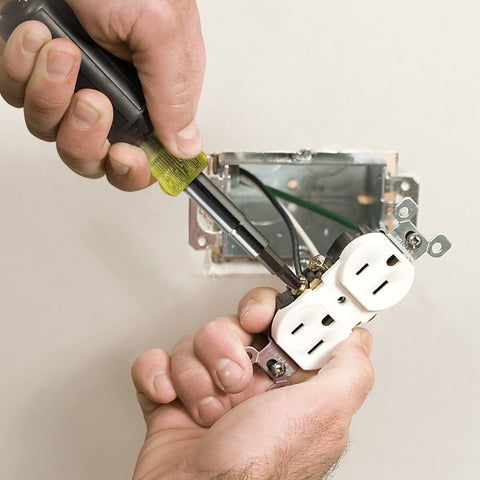 Using 11 In 1 Screwdriver And Nut Driver Set With 8 Bits Including Phillips Slotted Torx And Square on an electrical outlet installation