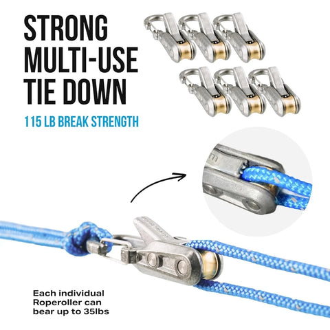 Roller Tensioner Kit For Easy Secure Tying With Six Pack Paracord Adjusters And Rope Tightening Tool With Locking Buckle