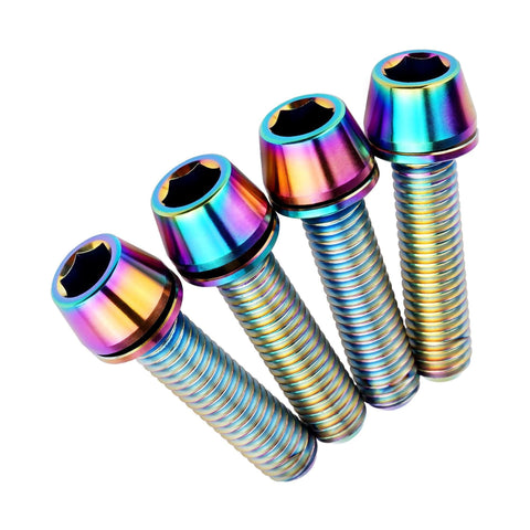 Wanyifa Titanium M6x16 18 20 25mm Hex Tapered Head for Bicycle Crank Brake Fixed Upgrade Screw Pack of 4 (Multicolored, M6x20mm)