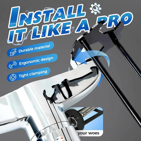 2 Pack Multifunctional Sink Wrench Set For Tight Spaces demonstrating ergonomic design and tight clamping on a faucet nut.